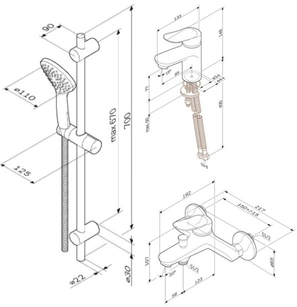 Набор смесителей 3 в 1 Am.Pm Sunny (F40985C00) c душевым набором