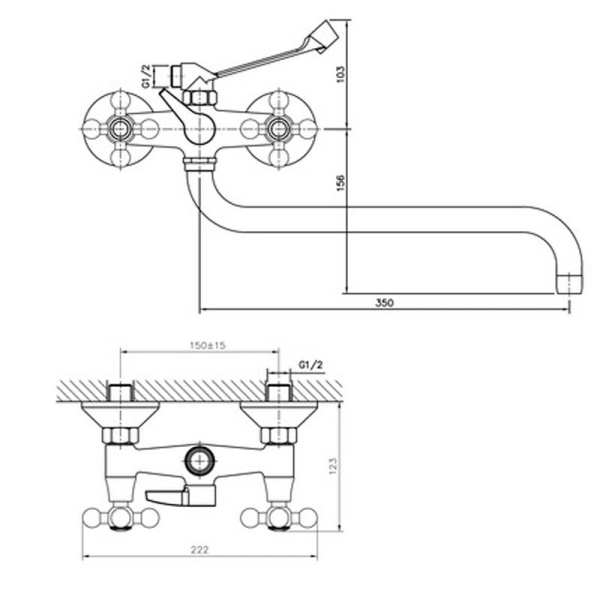 Смеситель для ванны Haiba (HB2619-3) с длинным изливом