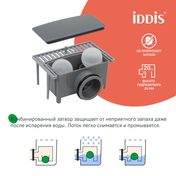 Трап для душа 54 см IDDIS Level (975A5SB10DZ) с горизонтальным выпуском