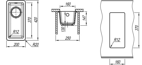 Кухонная мойка FLORENTINA Вега 160 (22.300.00160.307) серый шёлк Кухонная мойка FLORENTINA Вега 160 (22.300.00160.307) серый шёлк